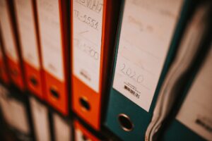 binders on office shelf